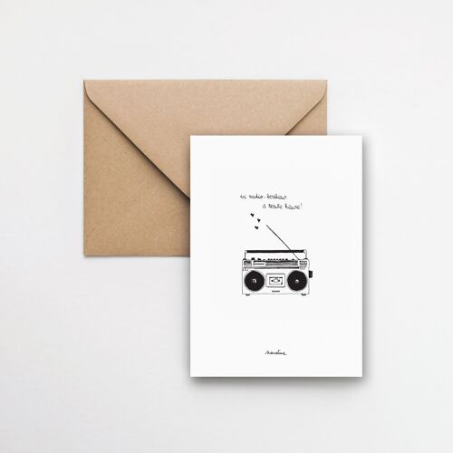 Radio bonheur - carte 10x15 papier fait main et enveloppe recyclée