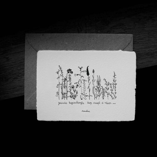 Rêver - carte 10x15 papier fait main et enveloppe recyclée