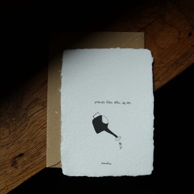 Soin de toi - carte 10x15 papier fait main et enveloppe recyclée