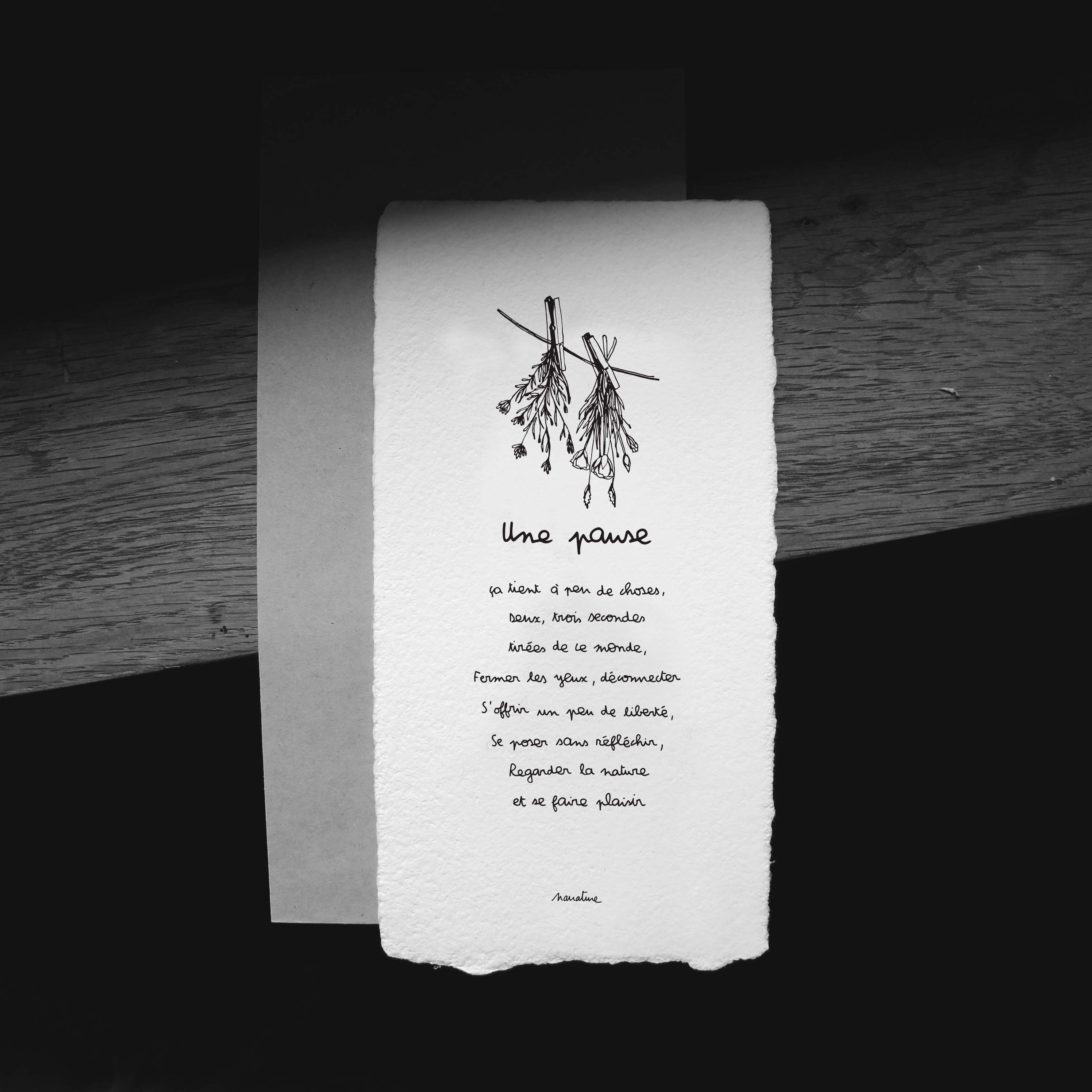 Une pause - carte 10x20 papier fait main et enveloppe recyclée