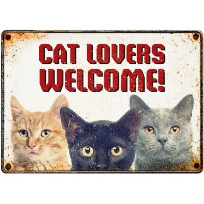 Sign Metal Cat Lovers Welcome (h)