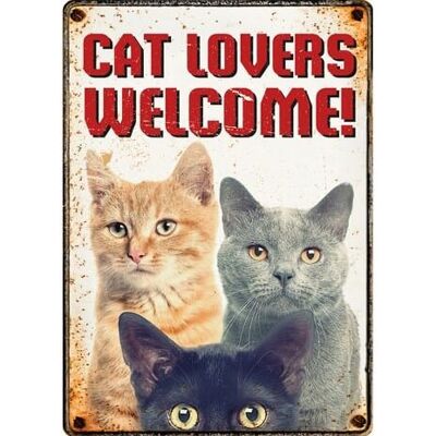 Sign Metal Cat Lovers Welcome (v)