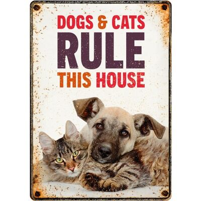 Sign Metal Dogs & Cats Rule (v)