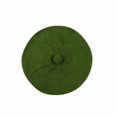 Berretto con pompon verde lavorato a maglia in seta cashmere