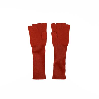 Orange fingerless gloves in cashmere silk knit
