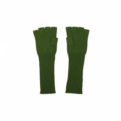 Green fingerless gloves in cashmere silk knit