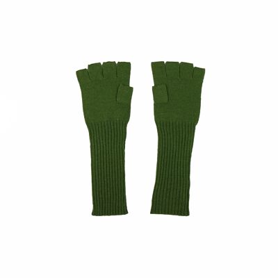 Guanti verdi senza dita in maglia di seta cashmere