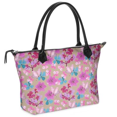 Pink floral pattern Zip Top Handbag