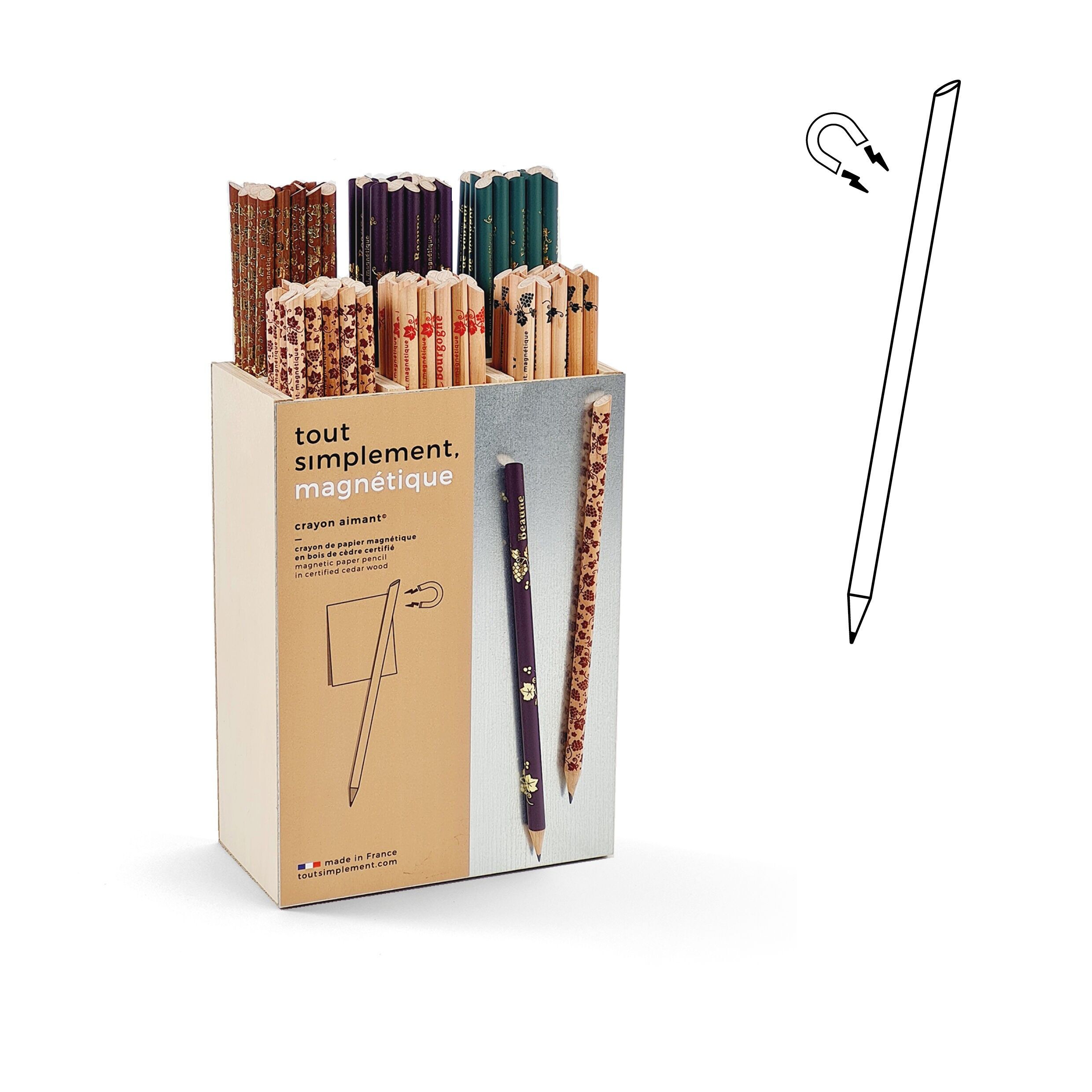 Présentoir plein de 120 crayons de papier magnétiques - raisin et cépages + présentoir offert