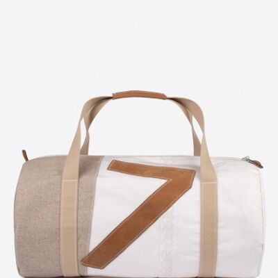 Onshore travel bag in 100% recycled veil - Linen and camel leather