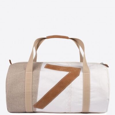 Onshore travel bag in 100% recycled veil - Linen and camel leather