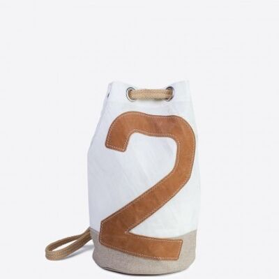 Jack sailor bag in 100% recycled veil - Linen and camel leather n ° 2