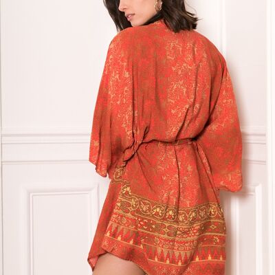 Belted Bohemian Print Kimono