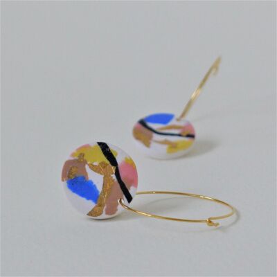 Terrazzo Circles on Gold Plated Hoop Earrings (blue)
