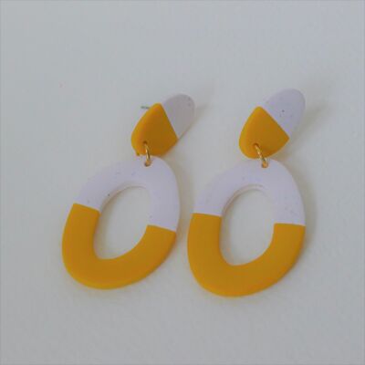 Two Tone Organic Hoop Dangle Earrings (Yellow)
