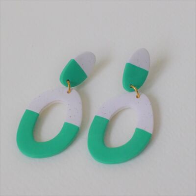 Two Tone Organic Hoop Dangle Earrings (Green)