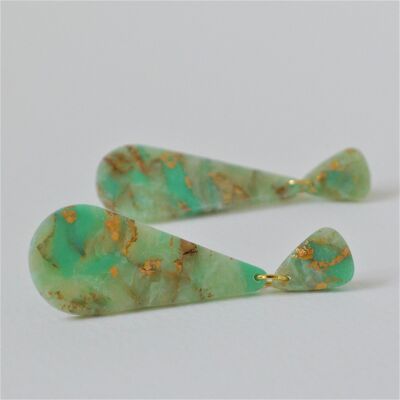 Jade Style Tear Drop Earrings with Gold Metallic Leaf