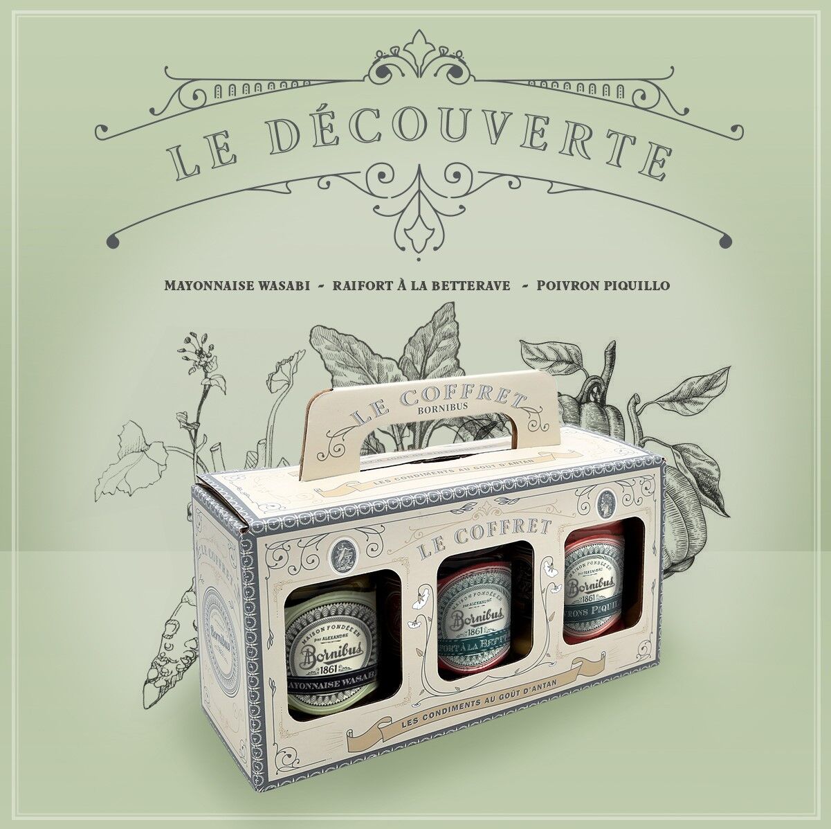 Scatola scoperta - maionese al wasabi - rafano alla barbabietola - piquillo