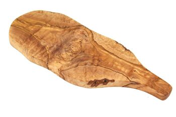 Planche de service RUSTIQUE avec poignée, longueur environ 40 - 44 cm, bois d'olivier 1