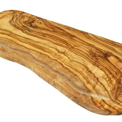 Tagliere da bistecca RUSTICO (lunghezza: circa 45 - 49 cm) con scanalatura per il succo e senza manico, legno d'ulivo