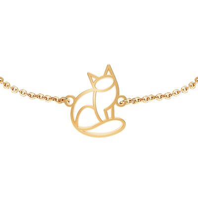 Fauna Cat Animal Bracelet Gold or Silver Finish with Black Chain or Cord for Women, Men or Children, Resistant and Adjustable Made in France