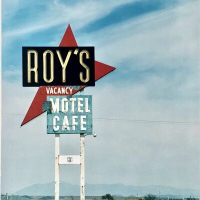 Roy's Motel Sign, Amboy, California, 2002, Limited edition mounted gloss photographic print, 38x38cm