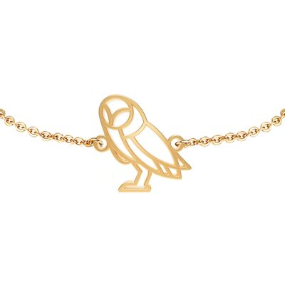 Fauna Owl Animal Bracelet Gold or Silver Finish with Black Chain or Cord for Women, Men or Children, Resistant and Adjustable Made in France