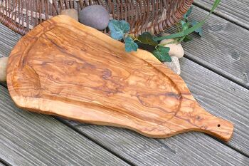 Planche à découper avec rainure à jus et poignée (longueur : 45 - 49 cm), bois d'olivier 3