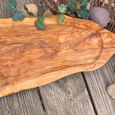 Carving board with juice groove & handle (length: 45 - 49 cm), olive wood