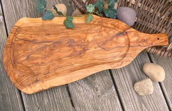 Planche à découper avec rainure à jus et poignée (longueur : 45 - 49 cm), bois d'olivier 1