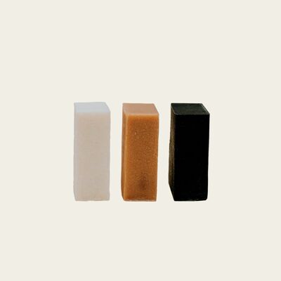 Sustainable soap bar trio - body, face and hair wash soap bars