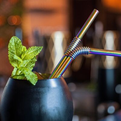 Flexible drinking straws made of stainless steel in rainbow - Turtleneck Straw, medium 22cm - 4 drinking straws + 1 brush