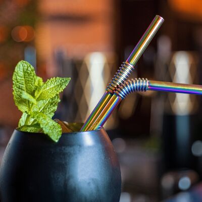 Flexible drinking straws made of stainless steel in rainbow - Turtleneck Straw, medium 22cm - 8 drinking straws + 1 brush