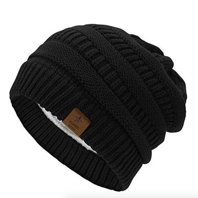 Cappello lavorato a maglia nero | Foderato | Berretto per donna e uomo