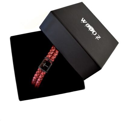 Bracelet en cuir | Rubis | rouge | bracelet homme | 21cm