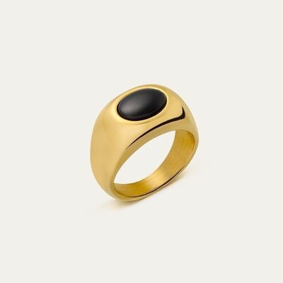 Ayra Black Gold Ring - Mint Flower -