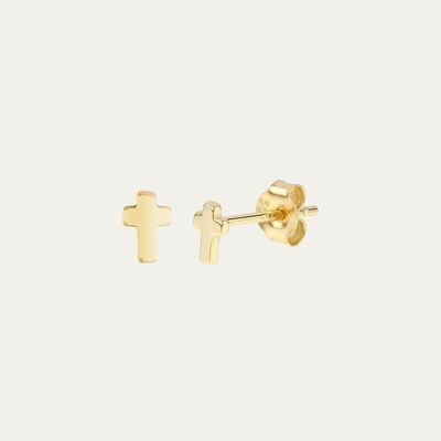 PENDIENTES CROSS GOLD - Par -    Flor de Menta  -