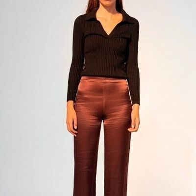 Pantalon taille haute en satin