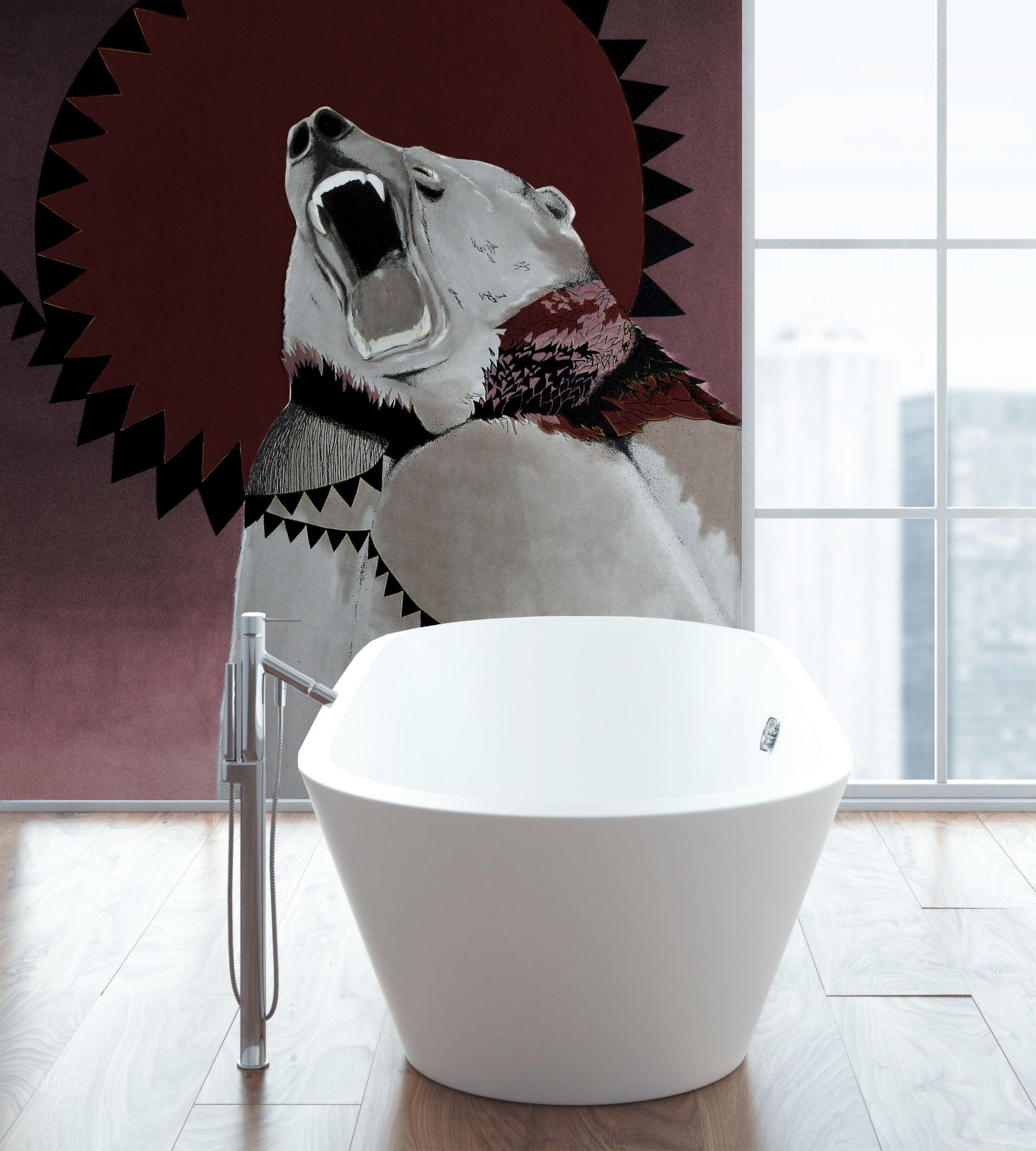 Carta da parati speciale in tessuto per ambienti umidi: l'orso