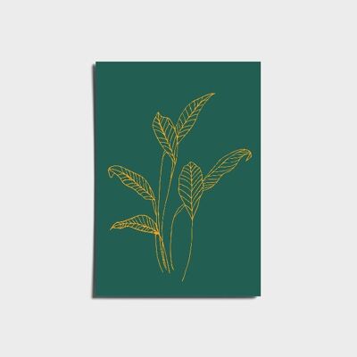 Minimal Dark Green & Jewel Gold Jungle Leaves Poster a3