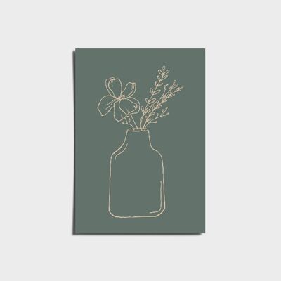 Minimal Green Vase With Flowers Poster a3