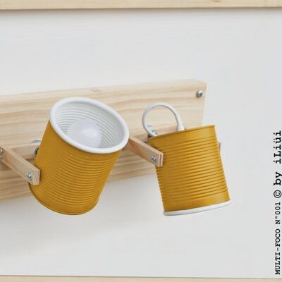 Wall or ceiling lamp/ sconce /fixture light directable, mustard yellow...eco friendly and handmade: from tomato can ! US-UK-Europe-Australia - white+black details