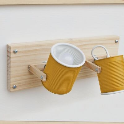 Wall or ceiling lamp/ sconce /fixture light directable, mustard yellow...eco friendly and handmade: from tomato can ! US-UK-Europe-Australia - black+black details