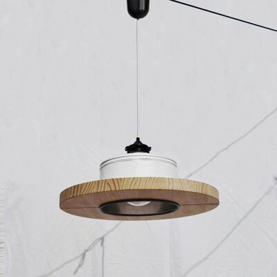 Hanging / Ceiling lamp / Pendant light, mat white + black details.... ECO - friendly: recyled from big coffe can ! - Option A. : no plug