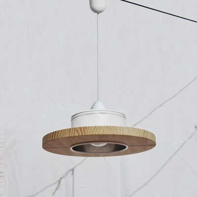 Hanging / ceiling lamp / pendant light, mat white and light pine wood, ECO-friendly: recyled from big coffe can ! - Option A.: no plug