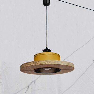 Hanging / Ceiling lamp / Pendant light, mustard color .... ECO-friendly: recyled from big coffe can ! for office / studio / shop / bar - Option A.: no plug