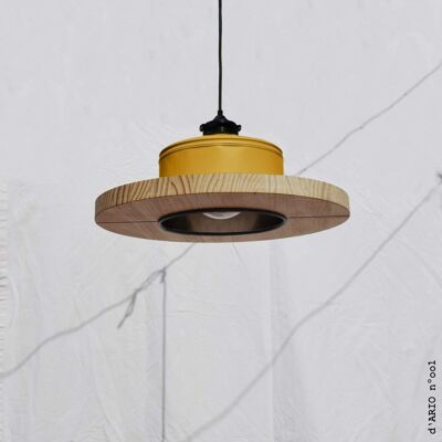 Hanging / Ceiling lamp / Pendant light, mustard color .... ECO-friendly: recyled from big coffe can ! for office / studio / shop / bar - Option A.: no plug