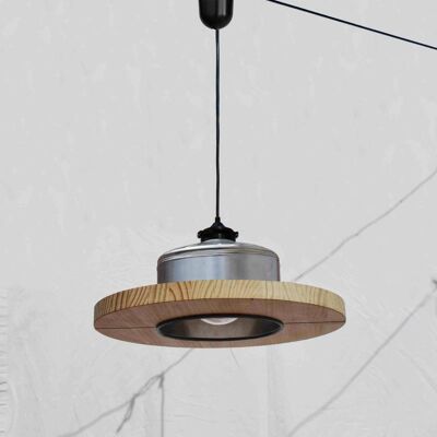 Hanging / Ceiling lamp / Pendant light, color nickel... ECO - friendly: recyled from big coffe can ! for studio / office / shop / restaurant - Option A.: no plug