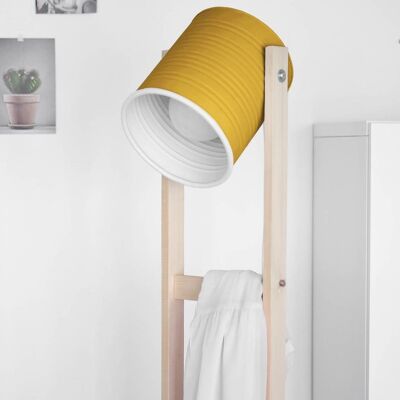 Floor lamp with wheels , mustard color , hand-made and ECO-friendly: recyled from big olives can. LED light bulb included. - Mustard -white cable (€144.00)