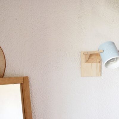 Wall lamp / sconce light , pastel light blue... eco friendly and handmade : recycled from tomato can ! - 1 lamp (€44.00) - opt.A : 14x17x29 cm
